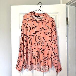 Eloquii Pink Abstract Button Down Shirt